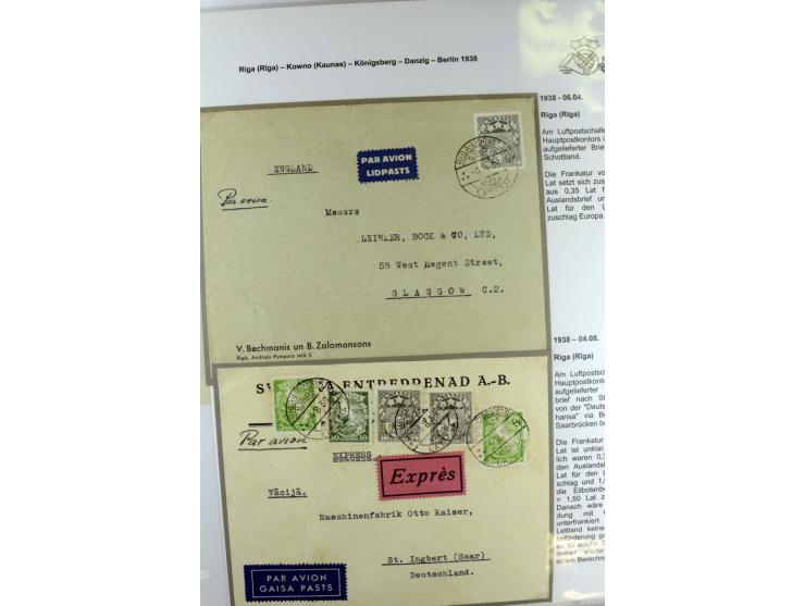 FLUGPOSTVERBINDUNGEN VON UND NACH LETTLAND: 1920/40, umfangreiche sowie hochinteressante Sammlung von über 180 Karten und Bri