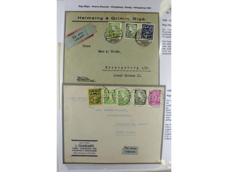 FLUGPOSTVERBINDUNGEN VON UND NACH LETTLAND: 1920/40, umfangreiche sowie hochinteressante Sammlung von über 180 Karten und Bri