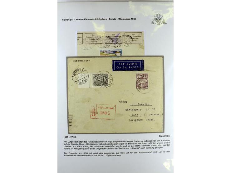FLUGPOSTVERBINDUNGEN VON UND NACH LETTLAND: 1920/40, umfangreiche sowie hochinteressante Sammlung von über 180 Karten und Bri