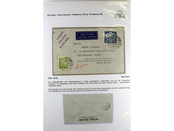 FLUGPOSTVERBINDUNGEN VON UND NACH LETTLAND: 1920/40, umfangreiche sowie hochinteressante Sammlung von über 180 Karten und Bri