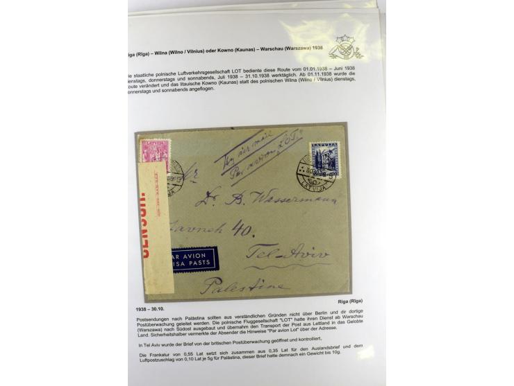 FLUGPOSTVERBINDUNGEN VON UND NACH LETTLAND: 1920/40, umfangreiche sowie hochinteressante Sammlung von über 180 Karten und Bri