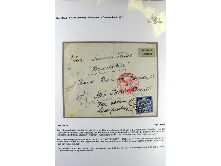 FLUGPOSTVERBINDUNGEN VON UND NACH LETTLAND: 1920/40, umfangreiche sowie hochinteressante Sammlung von über 180 Karten und Bri