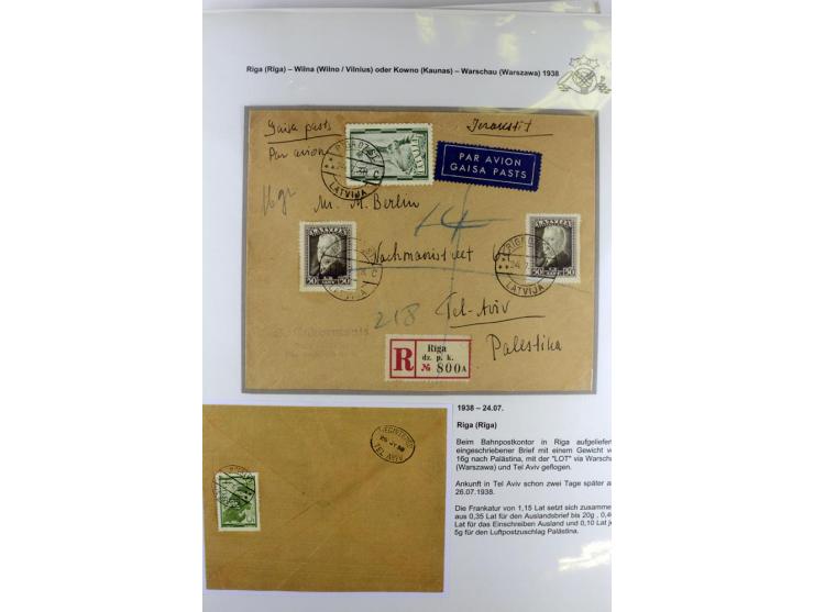 FLUGPOSTVERBINDUNGEN VON UND NACH LETTLAND: 1920/40, umfangreiche sowie hochinteressante Sammlung von über 180 Karten und Bri