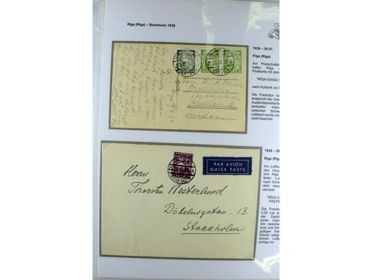 FLUGPOSTVERBINDUNGEN VON UND NACH LETTLAND: 1920/40, umfangreiche sowie hochinteressante Sammlung von über 180 Karten und Bri