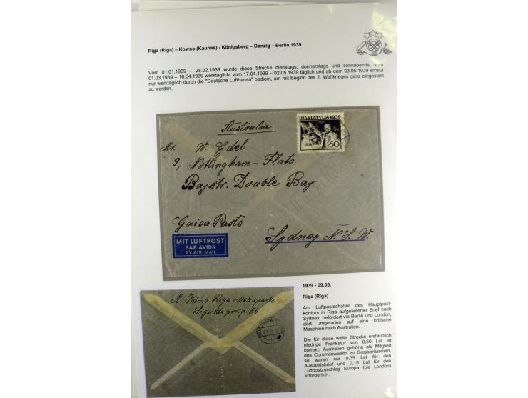 FLUGPOSTVERBINDUNGEN VON UND NACH LETTLAND: 1920/40, umfangreiche sowie hochinteressante Sammlung von über 180 Karten und Bri