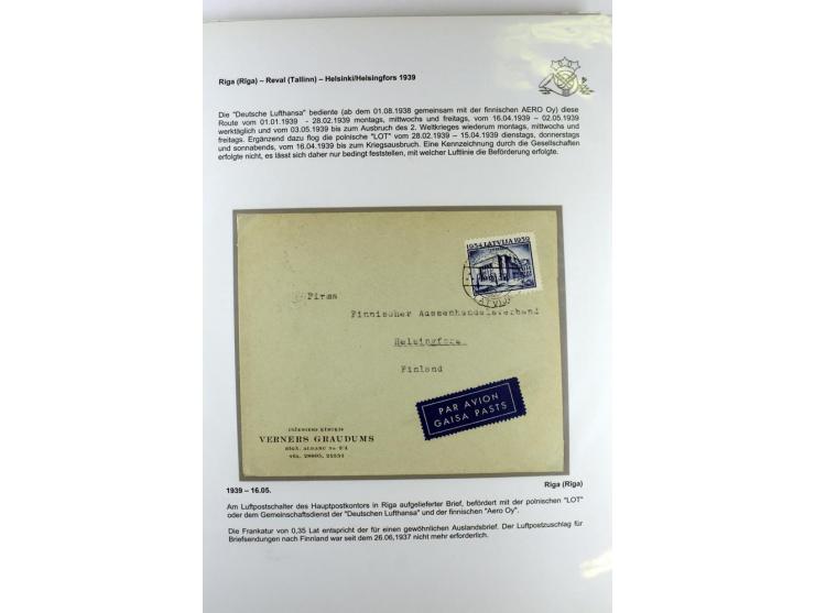 FLUGPOSTVERBINDUNGEN VON UND NACH LETTLAND: 1920/40, umfangreiche sowie hochinteressante Sammlung von über 180 Karten und Bri