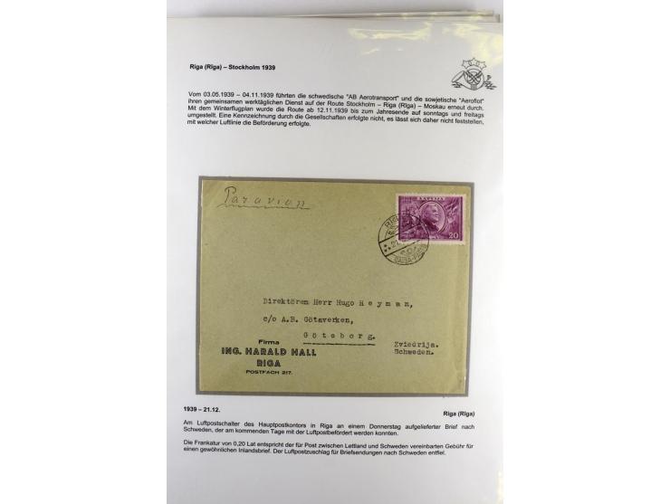 FLUGPOSTVERBINDUNGEN VON UND NACH LETTLAND: 1920/40, umfangreiche sowie hochinteressante Sammlung von über 180 Karten und Bri