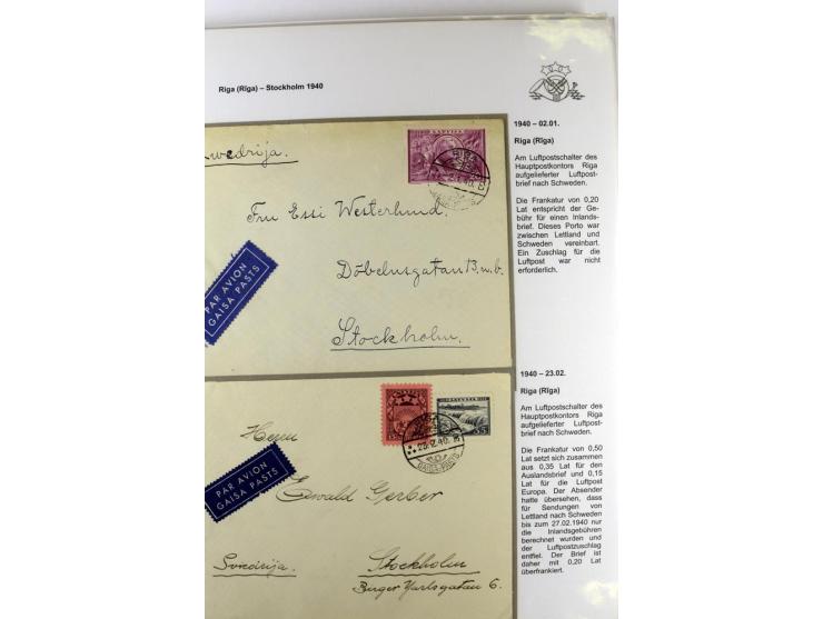 FLUGPOSTVERBINDUNGEN VON UND NACH LETTLAND: 1920/40, umfangreiche sowie hochinteressante Sammlung von über 180 Karten und Bri
