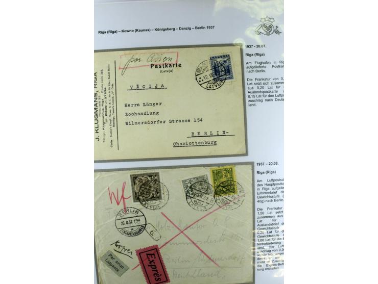 FLUGPOSTVERBINDUNGEN VON UND NACH LETTLAND: 1920/40, umfangreiche sowie hochinteressante Sammlung von über 180 Karten und Bri