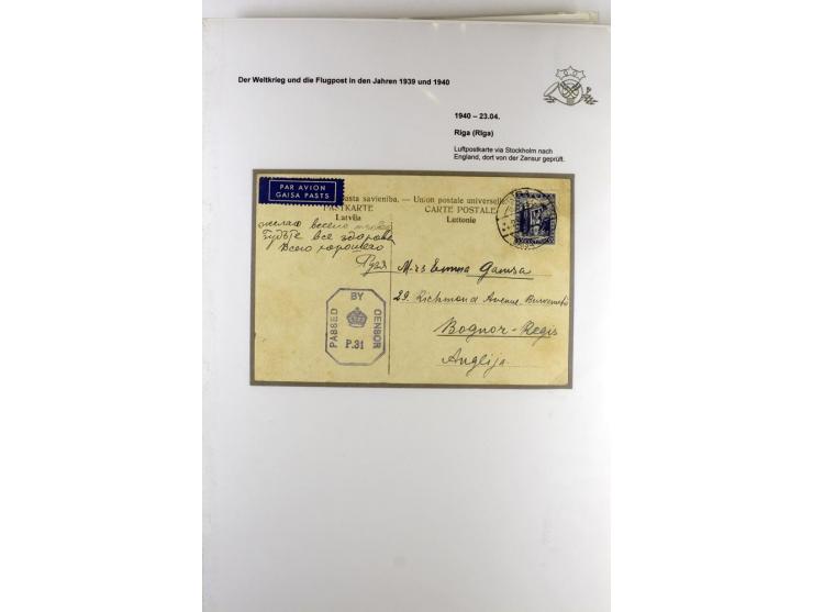 FLUGPOSTVERBINDUNGEN VON UND NACH LETTLAND: 1920/40, umfangreiche sowie hochinteressante Sammlung von über 180 Karten und Bri