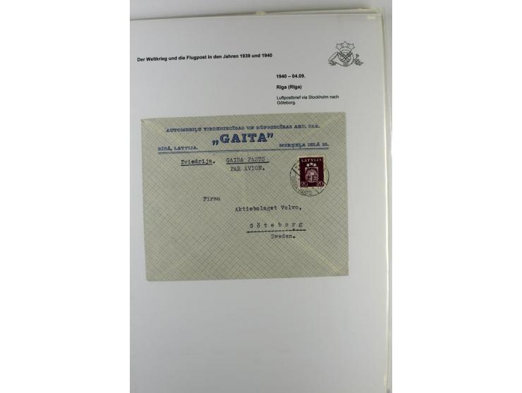 FLUGPOSTVERBINDUNGEN VON UND NACH LETTLAND: 1920/40, umfangreiche sowie hochinteressante Sammlung von über 180 Karten und Bri