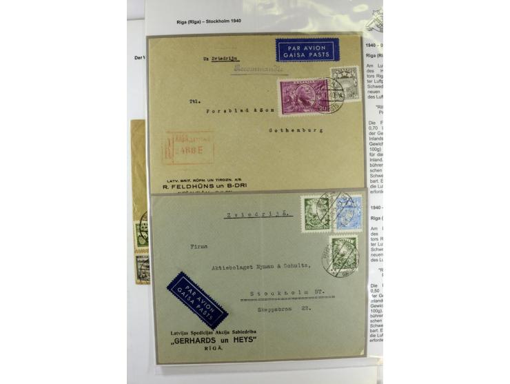 FLUGPOSTVERBINDUNGEN VON UND NACH LETTLAND: 1920/40, umfangreiche sowie hochinteressante Sammlung von über 180 Karten und Bri