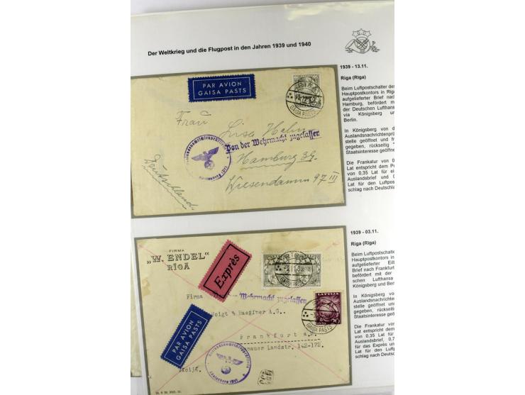FLUGPOSTVERBINDUNGEN VON UND NACH LETTLAND: 1920/40, umfangreiche sowie hochinteressante Sammlung von über 180 Karten und Bri