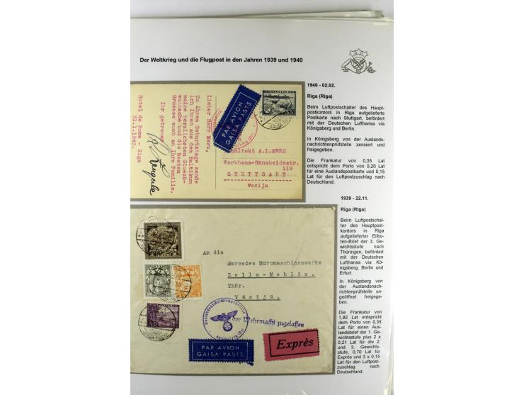 FLUGPOSTVERBINDUNGEN VON UND NACH LETTLAND: 1920/40, umfangreiche sowie hochinteressante Sammlung von über 180 Karten und Bri