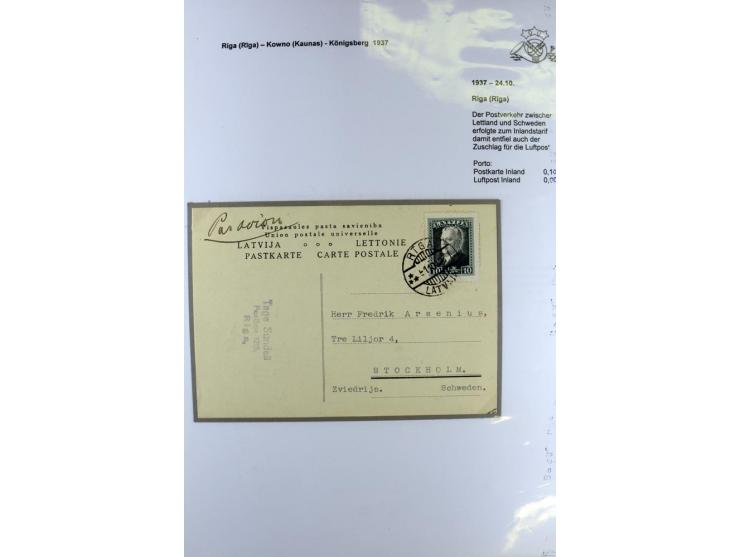 FLUGPOSTVERBINDUNGEN VON UND NACH LETTLAND: 1920/40, umfangreiche sowie hochinteressante Sammlung von über 180 Karten und Bri