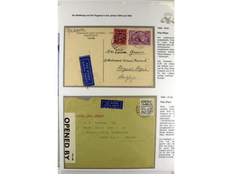 FLUGPOSTVERBINDUNGEN VON UND NACH LETTLAND: 1920/40, umfangreiche sowie hochinteressante Sammlung von über 180 Karten und Bri
