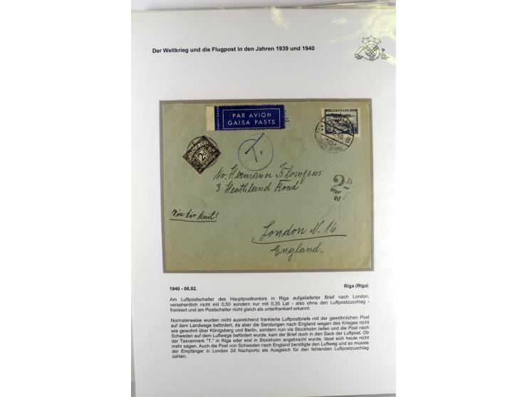 FLUGPOSTVERBINDUNGEN VON UND NACH LETTLAND: 1920/40, umfangreiche sowie hochinteressante Sammlung von über 180 Karten und Bri