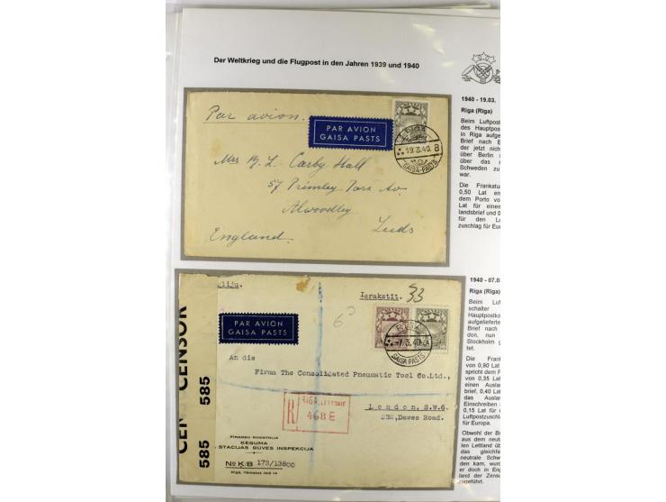 FLUGPOSTVERBINDUNGEN VON UND NACH LETTLAND: 1920/40, umfangreiche sowie hochinteressante Sammlung von über 180 Karten und Bri