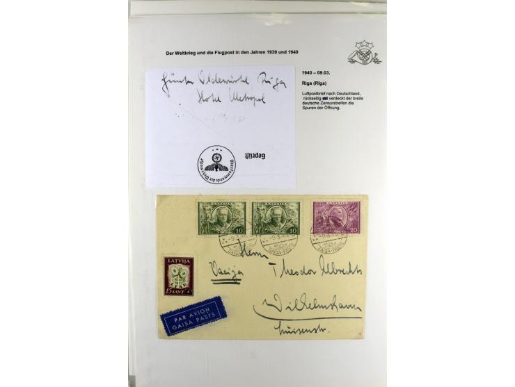FLUGPOSTVERBINDUNGEN VON UND NACH LETTLAND: 1920/40, umfangreiche sowie hochinteressante Sammlung von über 180 Karten und Bri