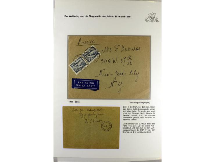 FLUGPOSTVERBINDUNGEN VON UND NACH LETTLAND: 1920/40, umfangreiche sowie hochinteressante Sammlung von über 180 Karten und Bri