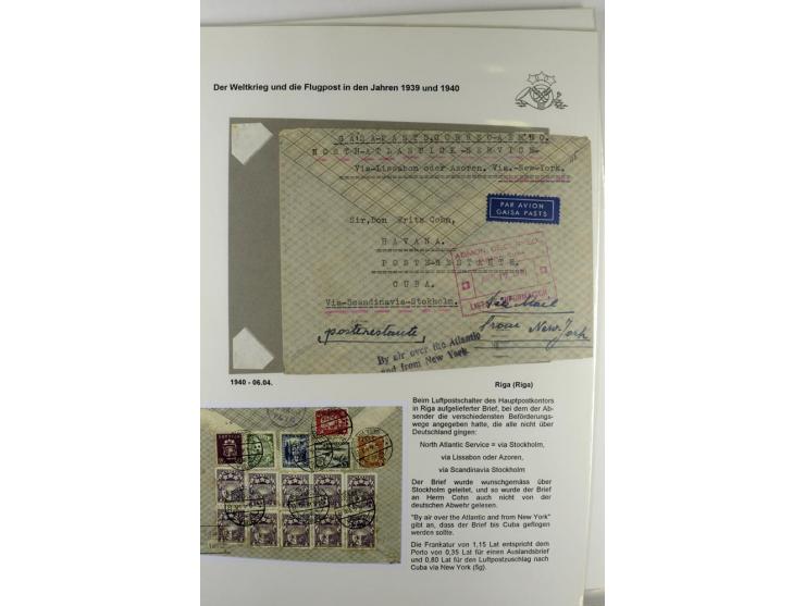 FLUGPOSTVERBINDUNGEN VON UND NACH LETTLAND: 1920/40, umfangreiche sowie hochinteressante Sammlung von über 180 Karten und Bri