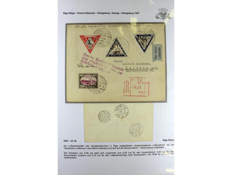 FLUGPOSTVERBINDUNGEN VON UND NACH LETTLAND: 1920/40, umfangreiche sowie hochinteressante Sammlung von über 180 Karten und Bri