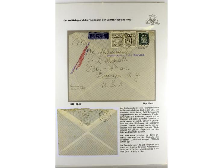 FLUGPOSTVERBINDUNGEN VON UND NACH LETTLAND: 1920/40, umfangreiche sowie hochinteressante Sammlung von über 180 Karten und Bri