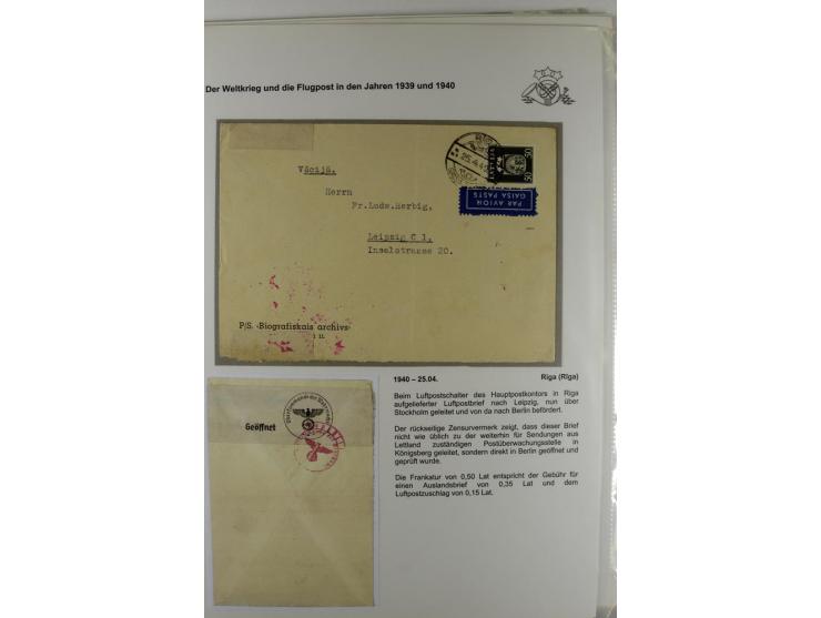 FLUGPOSTVERBINDUNGEN VON UND NACH LETTLAND: 1920/40, umfangreiche sowie hochinteressante Sammlung von über 180 Karten und Bri