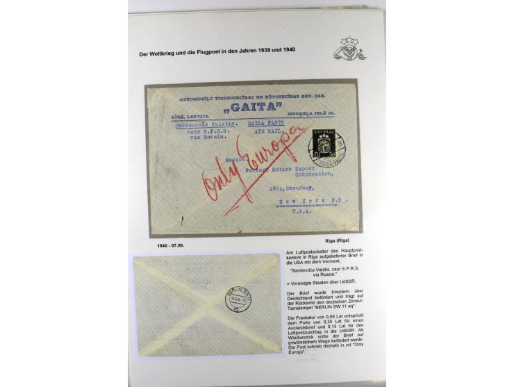 FLUGPOSTVERBINDUNGEN VON UND NACH LETTLAND: 1920/40, umfangreiche sowie hochinteressante Sammlung von über 180 Karten und Bri