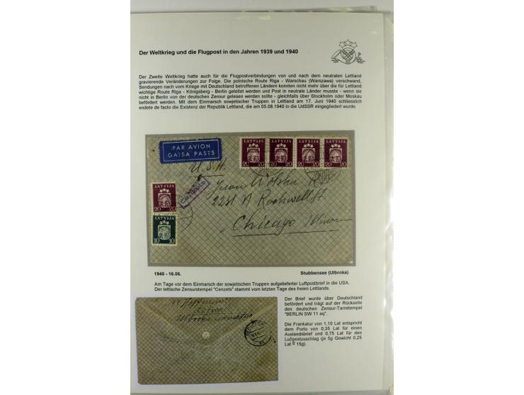 FLUGPOSTVERBINDUNGEN VON UND NACH LETTLAND: 1920/40, umfangreiche sowie hochinteressante Sammlung von über 180 Karten und Bri