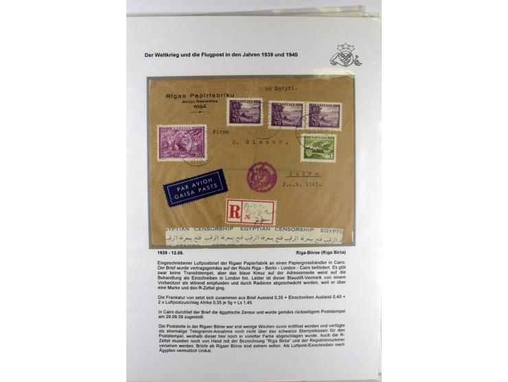 FLUGPOSTVERBINDUNGEN VON UND NACH LETTLAND: 1920/40, umfangreiche sowie hochinteressante Sammlung von über 180 Karten und Bri