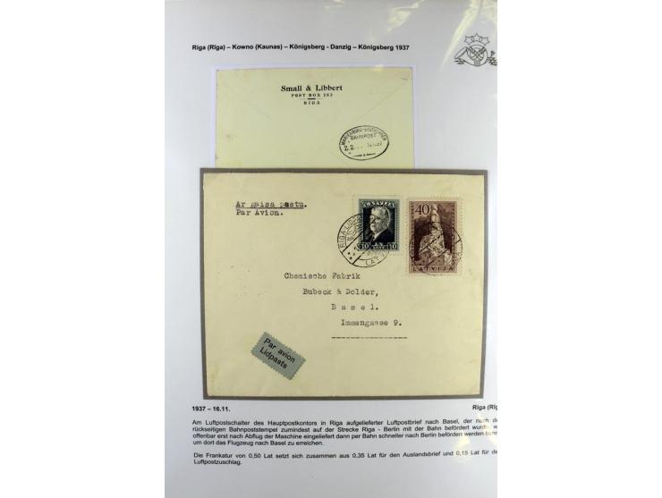 FLUGPOSTVERBINDUNGEN VON UND NACH LETTLAND: 1920/40, umfangreiche sowie hochinteressante Sammlung von über 180 Karten und Bri