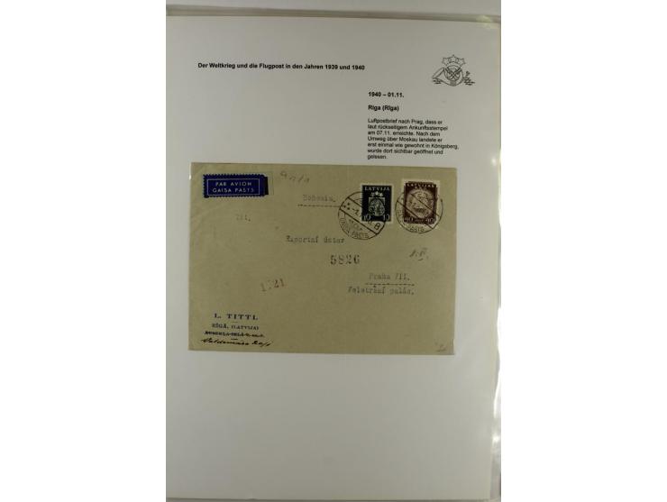 FLUGPOSTVERBINDUNGEN VON UND NACH LETTLAND: 1920/40, umfangreiche sowie hochinteressante Sammlung von über 180 Karten und Bri
