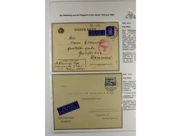 FLUGPOSTVERBINDUNGEN VON UND NACH LETTLAND: 1920/40, umfangreiche sowie hochinteressante Sammlung von über 180 Karten und Bri