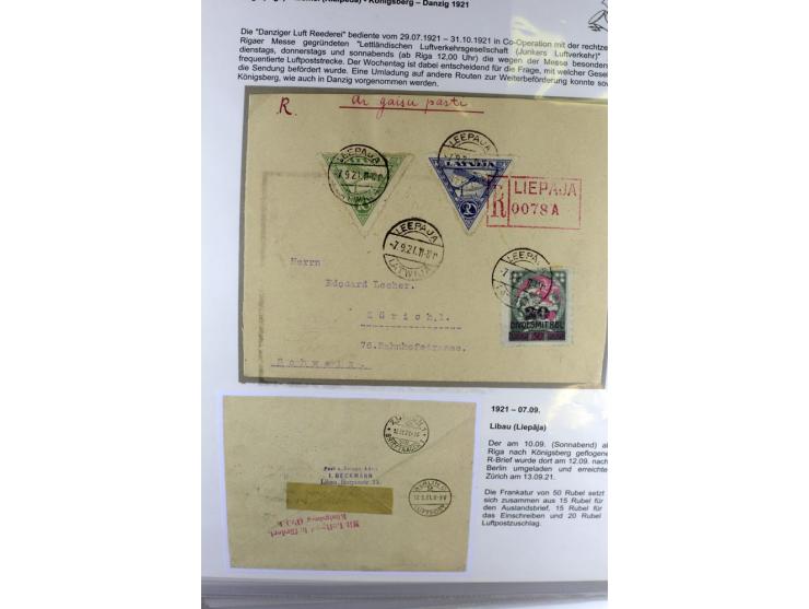 FLUGPOSTVERBINDUNGEN VON UND NACH LETTLAND: 1920/40, umfangreiche sowie hochinteressante Sammlung von über 180 Karten und Bri