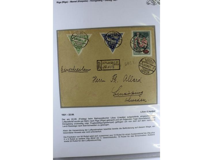 FLUGPOSTVERBINDUNGEN VON UND NACH LETTLAND: 1920/40, umfangreiche sowie hochinteressante Sammlung von über 180 Karten und Bri