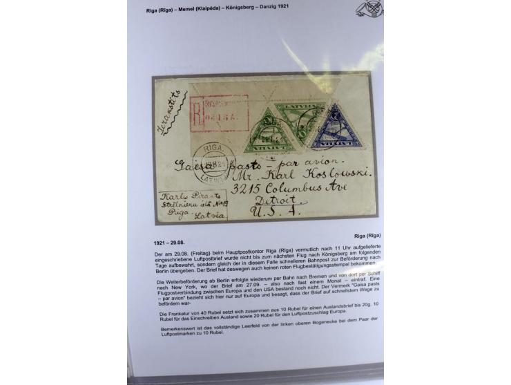 FLUGPOSTVERBINDUNGEN VON UND NACH LETTLAND: 1920/40, umfangreiche sowie hochinteressante Sammlung von über 180 Karten und Bri