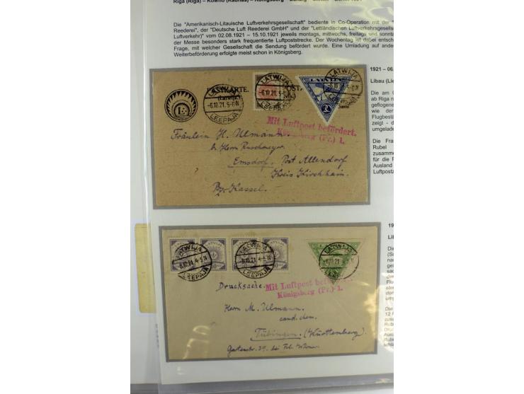 FLUGPOSTVERBINDUNGEN VON UND NACH LETTLAND: 1920/40, umfangreiche sowie hochinteressante Sammlung von über 180 Karten und Bri