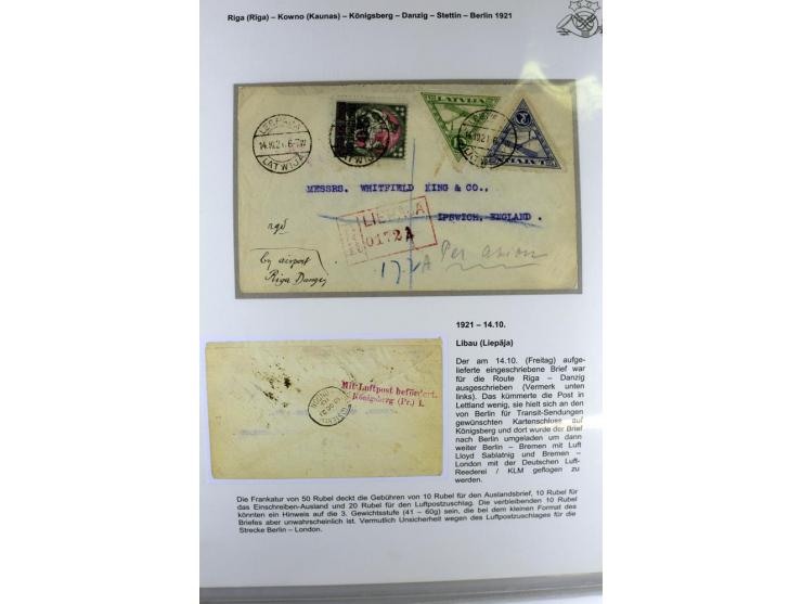 FLUGPOSTVERBINDUNGEN VON UND NACH LETTLAND: 1920/40, umfangreiche sowie hochinteressante Sammlung von über 180 Karten und Bri