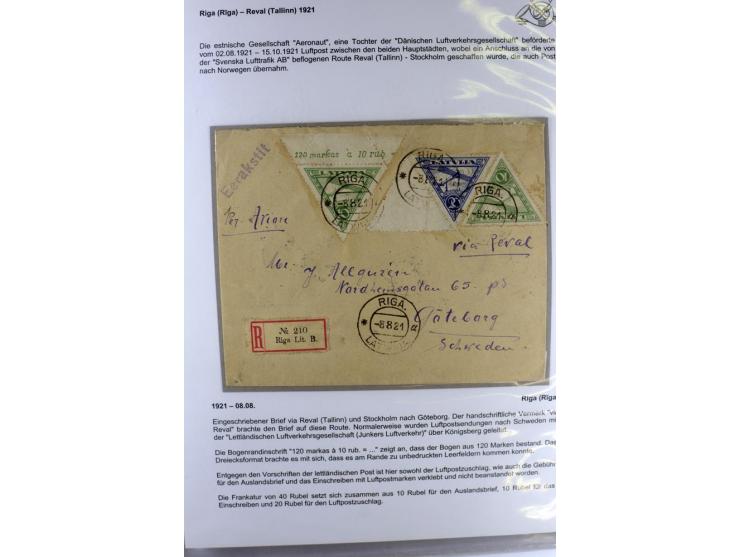FLUGPOSTVERBINDUNGEN VON UND NACH LETTLAND: 1920/40, umfangreiche sowie hochinteressante Sammlung von über 180 Karten und Bri