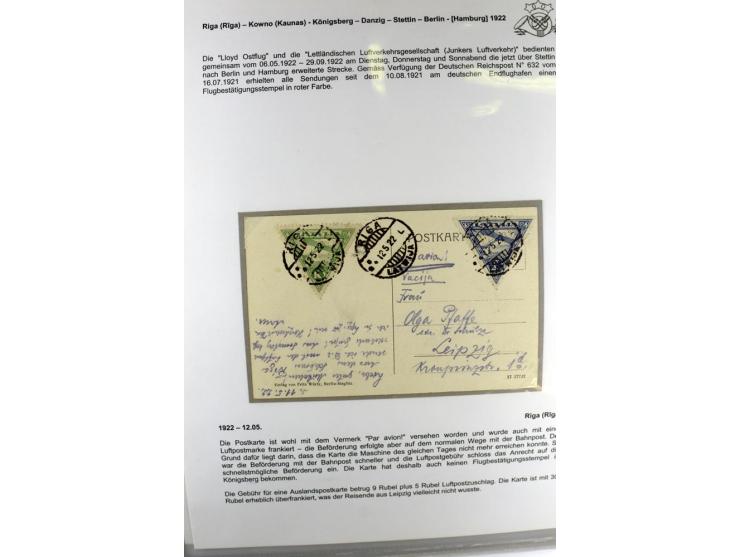 FLUGPOSTVERBINDUNGEN VON UND NACH LETTLAND: 1920/40, umfangreiche sowie hochinteressante Sammlung von über 180 Karten und Bri