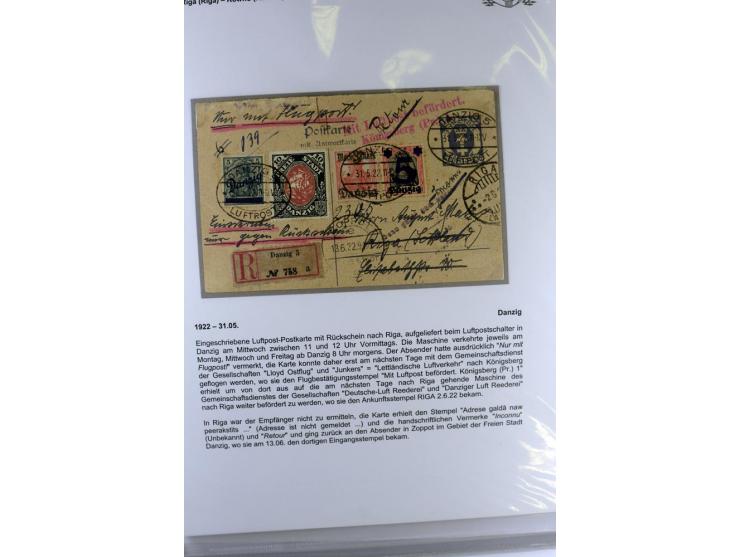 FLUGPOSTVERBINDUNGEN VON UND NACH LETTLAND: 1920/40, umfangreiche sowie hochinteressante Sammlung von über 180 Karten und Bri
