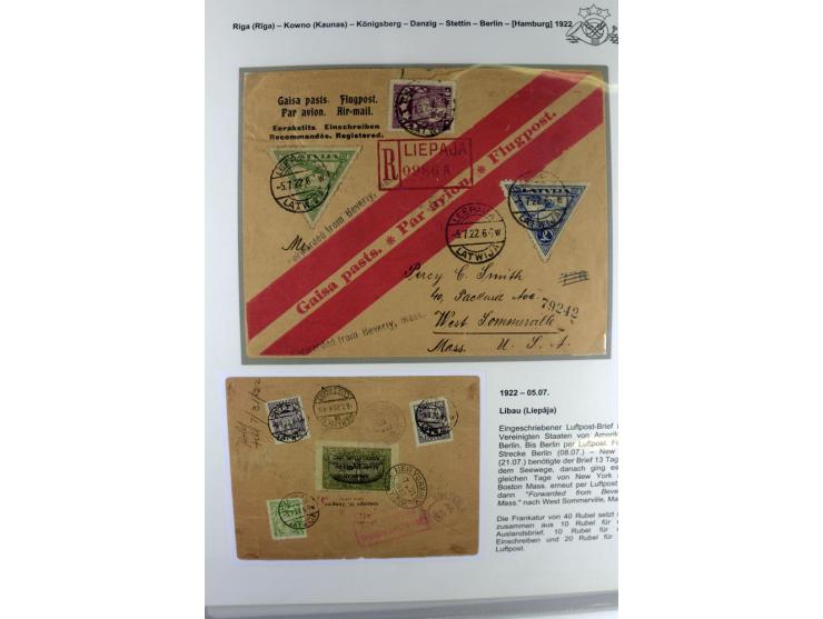 FLUGPOSTVERBINDUNGEN VON UND NACH LETTLAND: 1920/40, umfangreiche sowie hochinteressante Sammlung von über 180 Karten und Bri