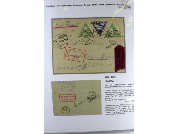 FLUGPOSTVERBINDUNGEN VON UND NACH LETTLAND: 1920/40, umfangreiche sowie hochinteressante Sammlung von über 180 Karten und Bri