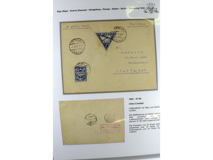 FLUGPOSTVERBINDUNGEN VON UND NACH LETTLAND: 1920/40, umfangreiche sowie hochinteressante Sammlung von über 180 Karten und Bri
