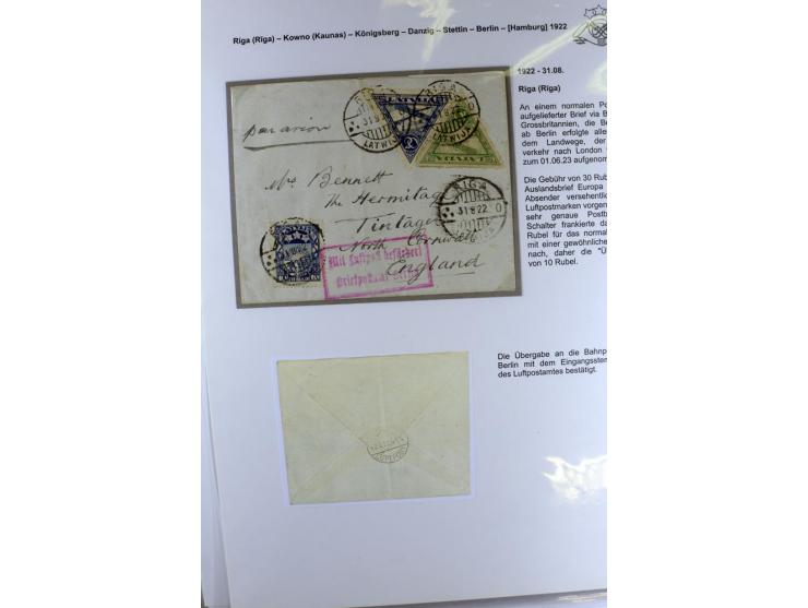 FLUGPOSTVERBINDUNGEN VON UND NACH LETTLAND: 1920/40, umfangreiche sowie hochinteressante Sammlung von über 180 Karten und Bri