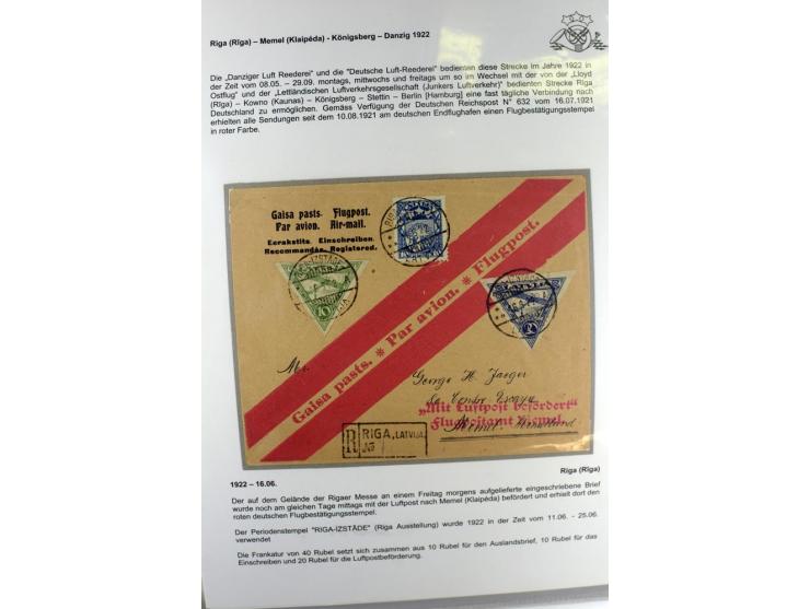 FLUGPOSTVERBINDUNGEN VON UND NACH LETTLAND: 1920/40, umfangreiche sowie hochinteressante Sammlung von über 180 Karten und Bri