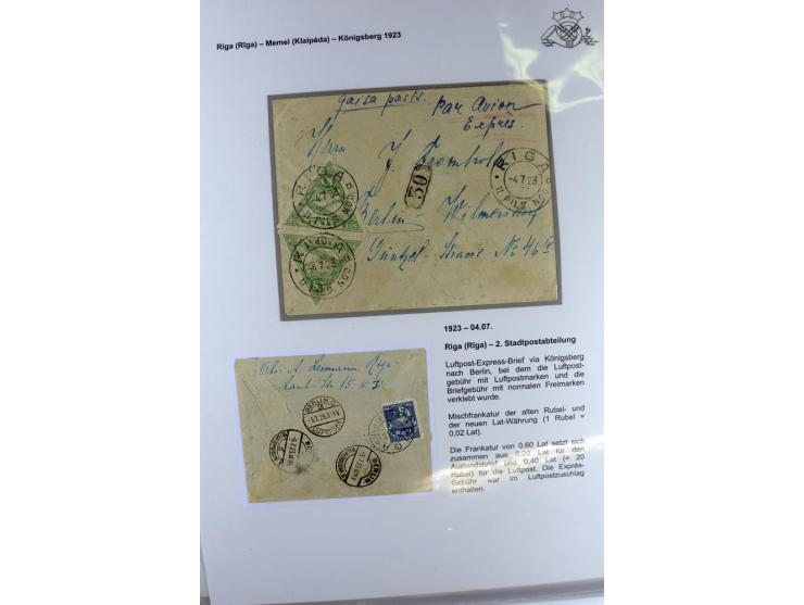 FLUGPOSTVERBINDUNGEN VON UND NACH LETTLAND: 1920/40, umfangreiche sowie hochinteressante Sammlung von über 180 Karten und Bri