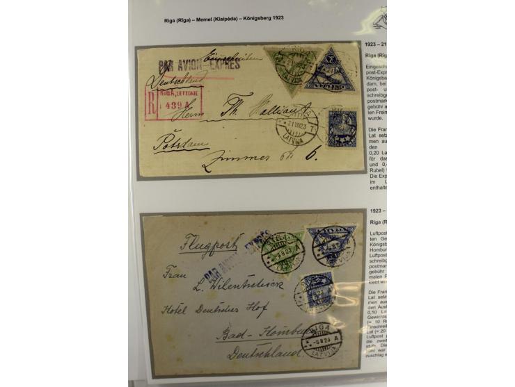 FLUGPOSTVERBINDUNGEN VON UND NACH LETTLAND: 1920/40, umfangreiche sowie hochinteressante Sammlung von über 180 Karten und Bri