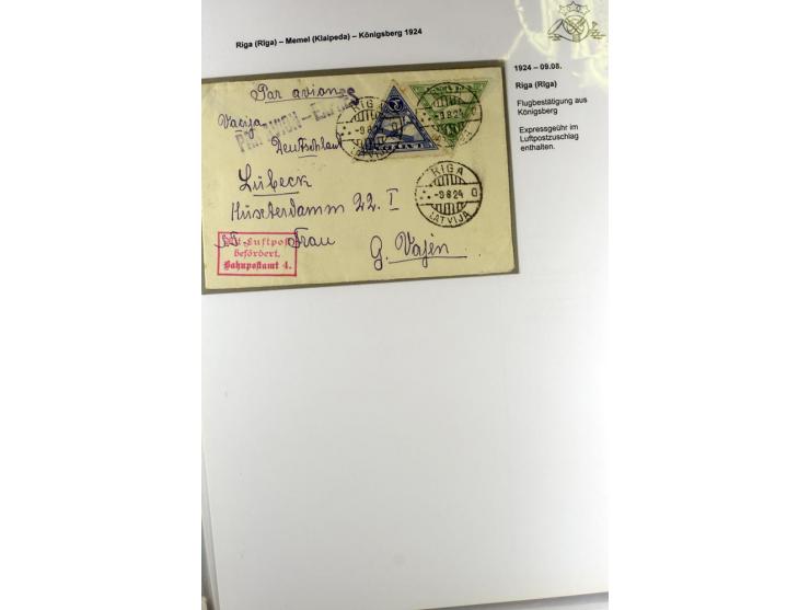 FLUGPOSTVERBINDUNGEN VON UND NACH LETTLAND: 1920/40, umfangreiche sowie hochinteressante Sammlung von über 180 Karten und Bri